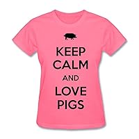 Keep Calm And Love Pigs Women's Slim Fit Crewneck Printed T-Shirt Pink XL
