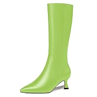 Womens Pointed Toe Dress Solid Zip Matte Wedding Kitten Low Heel Knee High Boots 2 Inch