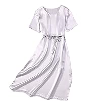 Women's Thick Satin Silk Solid Colors Short Sleeve Crew Neck Long Dress