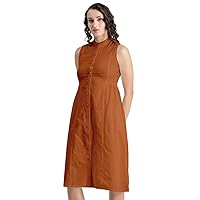 Women’s Solid Cotton Midi Dress, Sleeveless Summer Dress with Buttoned Closure