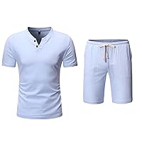 Men's Summer Fashion Pattern Printed T Shirts and Shorts Mesh Casual Loose Sports Short Sleeve Shorts Tops Set