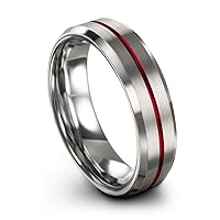 Tungsten Carbide Wedding Band Ring 6mm for Men Women Green Red Blue Purple Black Copper Fuchsia Teal Center Line Beveled Edge Brushed Polished