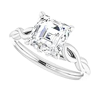 10K Solid White Gold Handmade Engagement Ring 3 CT Asscher Cut Moissanite Diamond Solitaire Wedding/Bridal Rings for Women/Her Propose Ring