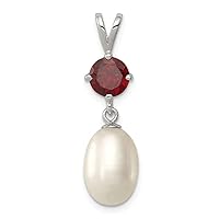 925 Sterling Silver Polished Garnet and 8 9mm Freshwater Cultured Pearl Teardrop Pendant Necklace Jewelry Gifts for Women