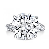 Riya Gems 10 CT Round Cut Colorless Moissanite Engagement Ring Wedding/Bridal Rings, Diamond Ring, Anniversary Solitaire Halo Accented Promise Vintage Antique Gold Silver Rings Perfact for Gift