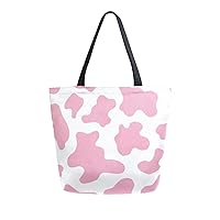 ALAZA Pink Cow Print Camo Camoflage Large Canvas Tote Bag Shopping Shoulder Handbag with Small Zippered Pocket