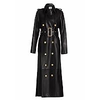 Womens Designer Pure Soft Lambskin Leather Long Trench Coat