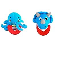 Pack of 2, Octopus and Dinosaur Combo Teether for Babies, 0-2.5 yrs, Easy to Hold, Soft, Natural Organic Freezer Safe Teethers, Relief Sore Gums, Silicone BPA Free Baby Teething Toy