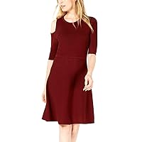 Womens Maroon Cut Out Kimono Sleeve Jewel Neck Above The Knee Fit + Flare Dress Size L