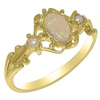 10k Yellow Gold Natural Opal & Cultured Pearl Womens Trilogy Ring - Sizes 4 to 12 Available