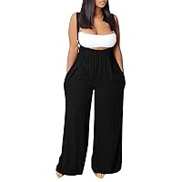 SNKSDGM Women's Low Cut Sleeveless Jumpsuits Soft One Off Shoulder Strap Harem Pant Romper Overall with Pockets
