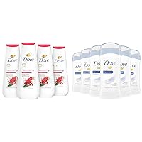 Dove Body Wash Rejuvenating Pomegranate & Hibiscus 4 Count for Renewed & Invisible Solid Antiperspirant Deodorant Stick for Women, Original Clean, For All Day Underarm Sweat