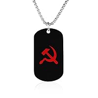 USSR Hammer Logo Jewelry Keepsake Personalized Memorial Necklace Square Titanium Steel Chains Pendant Gift, 202401233