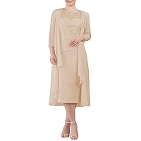 Sheath/Column Elegant Mother of The Bride Dress Scoop Neck Tea Length 3/4 Length Sleeve Wedding Guest Dress 2024
