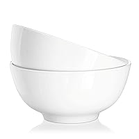 DOWAN 39 Ounce Serving Bowls, Salad Bowls, Porcelain Pasta Bowl Set, Chip Resistant Ceramic, Microwave and Dishwasher Safe, Stackable, 2 Packs, 7 Inches, White