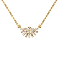 VVS Certified Half Sun Style Pendant Necklace 14K White/Yellow/Rose Gold - 0.23 Carat Natural Diamond With 18k Rhodium Plated White Gold Chain/Diamond Necklace For Women