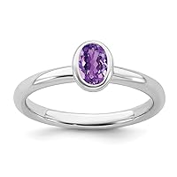925 Sterling Silver Bezel Polished Oval Amethyst Ring Jewelry for Women - Ring Size Options: 10 5 6 7 8 9