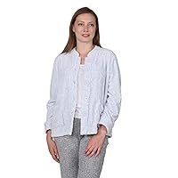 LA CERA Women's Fleece Rose Sculptured Bed Jacket with Mandarin Collar, Long Sleeves, Front Pockets & Button Closure