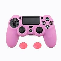 Silicone PS4 Controller Case: A Second Skin for Your Gamepad - Soft, Anti-Slip, Shockproof - Original Color with Grips and Caps(Pink)