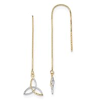 14K Rhodium Plated Yellow Gold w/Rhodium Diamond Cut Box Chain Celtic Knot Threader Earrings