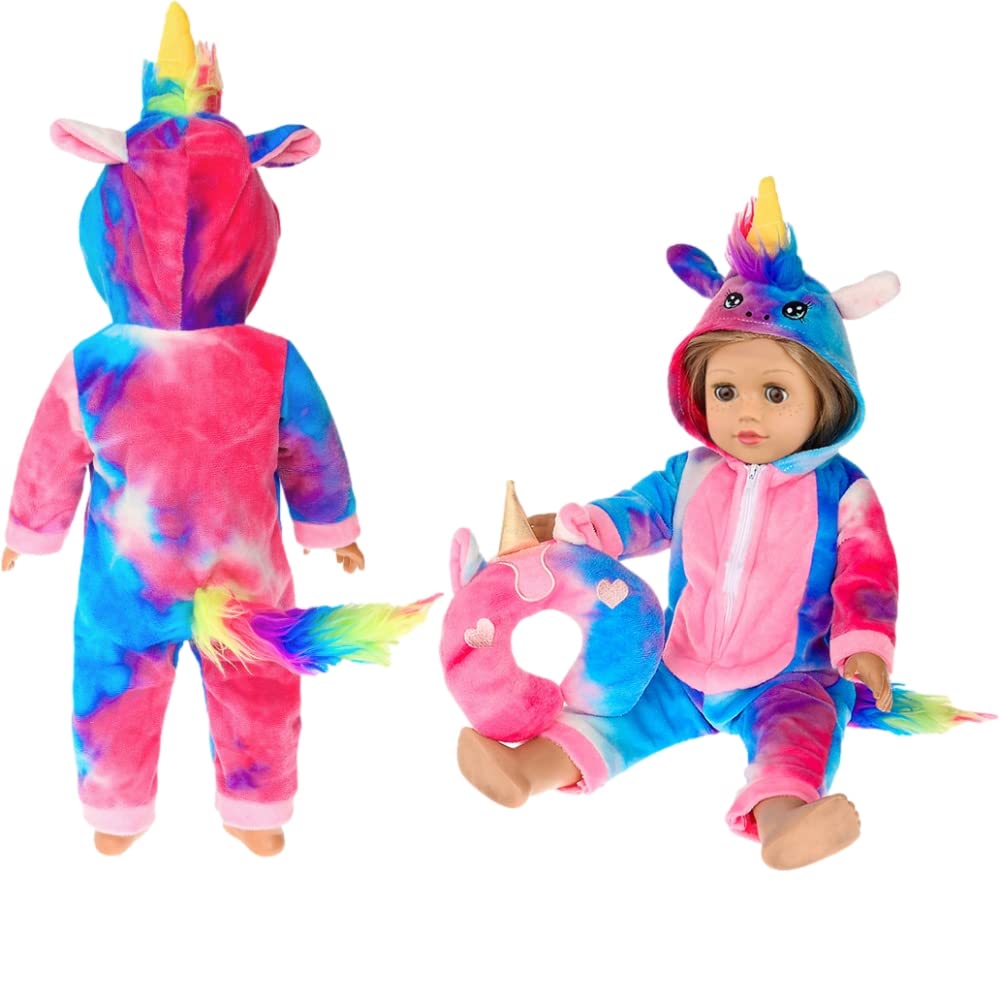 ebuddy 18 inch Doll Clothes and Accessories-Unicorn Doll Costume Colorful Tie-Dyed Pajamas Sleeping Bag Set for 18 inch Girl Doll,Most 18 Inch Dolls(No Doll)