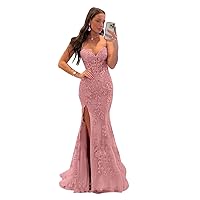 Mermaid Lace Prom Dresses for Women Spaghetti Strap Corset Formal Evening Party Dress with Slit