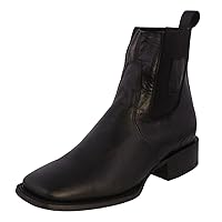TEXAS LEGACY Mens Black Leather Chelsea Ankle Boots Western Dress Square Toe