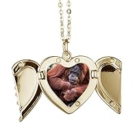 m Animal Orang-utan Folded Wings Peach Heart Pendant Necklace