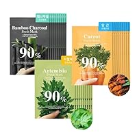 BRING GREEN Carrot + Green Bamboo Charcoal 90% + Green Artemisia 90% Fresh Mask (10 Count Each) Bundle