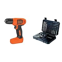 BLACK+DECKER 7.2 V Cordless Compact Cordless Drill Power Tool, BDCD8-GB with BLACK+DECKER Drilling and Screwdriver Bit Set - 32 Piece