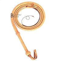 Indiana Jones Style Bull Whip 6 Foot 8 Plaits Real Tan Cow Hide Leather Bullwhip