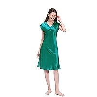 通用 Ladies Pajamas Summer Thin 100% Mulberry Silk Homewear Solid Color V-Neck Nightdress