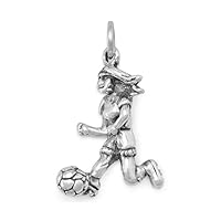 925 Sterling Silver Girl Soccer Player Charm Pendant Necklace Measures 21x17mm Jewelry Gifts for Women
