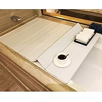 Bathtub Tray Bath Lid Bathtub Dust Board Multi-Function Bathtub Insulation Cover Shutter Thicker Storage Stand PVC Folding Not Taking Up Space (Color : White, Size : 95x75x0.65cm)