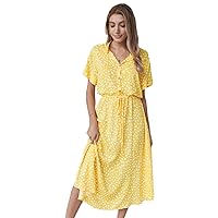 Women Dots Print Summer Dress Vintage Short Sleeve Tunic Midi Dress Casual Holiday Boho Beach Dresses