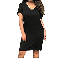 Women's Short Sleeve Knee Length Flowy Dress Swing Solid Color Beach V-Neck Glamorous Casual Loose-Fitting Summer