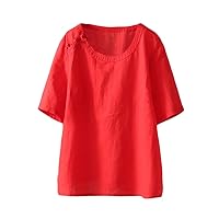 LaovanIn Women's Summer Linen Tunic Tops Casual Short Sleeve Shirts Blouse