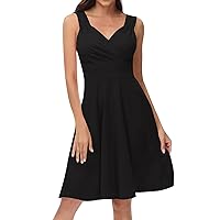 Sundress Women A Line Dresses for Women 2024 Summer Sexy Wrap Fashion Casual Slim Fit with Sleeveless V Neck Tunic Dress Black XX-Large