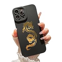 Compatible with iPhone 14 Pro Max Case Black and Gold Glitter Golden Dragon, Black Color Silicone Rubber with Bling Sparkle Chrome Foil Plated Pattern Design for Men Women Protective Shockproof