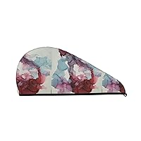 Abstract Marble Coral Velvet Absorbent Hair Dryer Cap, Soft Shower Cap Turban, Quick Dry Hair Cap With Buttons