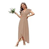Flutter Sleeve Chiffon Bridesmaid Dresses for Women A Line High Low Tea Length Formal Evening Dresses MA103