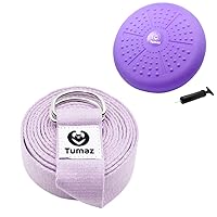 Tumaz Yoga Strap and Wobble Cushion Set - Yoga Strap for Daily Stretching, PT - Wiggle Seat to Improve Sitting Posture & Core Strength