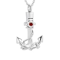 weikui Cremation Urn Jewelry 12 colors Birthstone Anchor Necklace Ashes Keepsake Memorial Stainless Steel Pendant