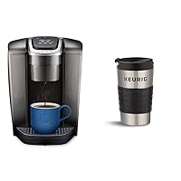 Keurig K-Elite Single-Serve K-Cup Pod Coffee Maker, Brushed Slate, 12 oz. Brew Size & Travel Mug Fits K-Cup Pod Coffee Maker, 1 Count (Pack of 1), Stainless Steel