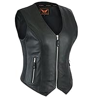 A&H Apparel Womens Bicker Classic Genuine Cowhide Leather Motorcycle Vest side Stretch Panel Gun Pocket Vest