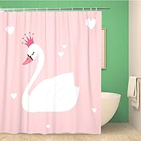 Bathroom Shower Curtain Crown Cute Lovely Princess Swan on Pink Cartoon Pastel 60x72 inches Waterproof Bath Curtain Set with Hooks