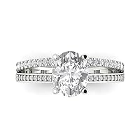 3.22 ct Brilliant Oval Shape Clear Simulated Diamond Solid 18K White Gold Solitaire with Accents Anniversary Promise ring