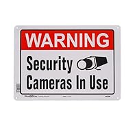 Hillman 843296 Warning Security Cameras In Use Sign, White, Red and Black Aluminum Metal, 10x14 Inches 1-Sign