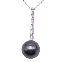 JYX Pearl 14k Gold Pendant Necklace Mysterious AAA Quality 9.5mm Tahitian Cultured Black Pearl Pendant