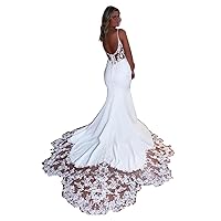 Sexy Back Mermaid Wedding Dress with Strapless Flower Lace Long Train Plus Size Dresses for Bride